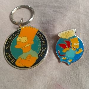 🧡💛🥈 NWOT Simpsons Bart 20th Century Fox Film Keychain + Pin Vintage Collector